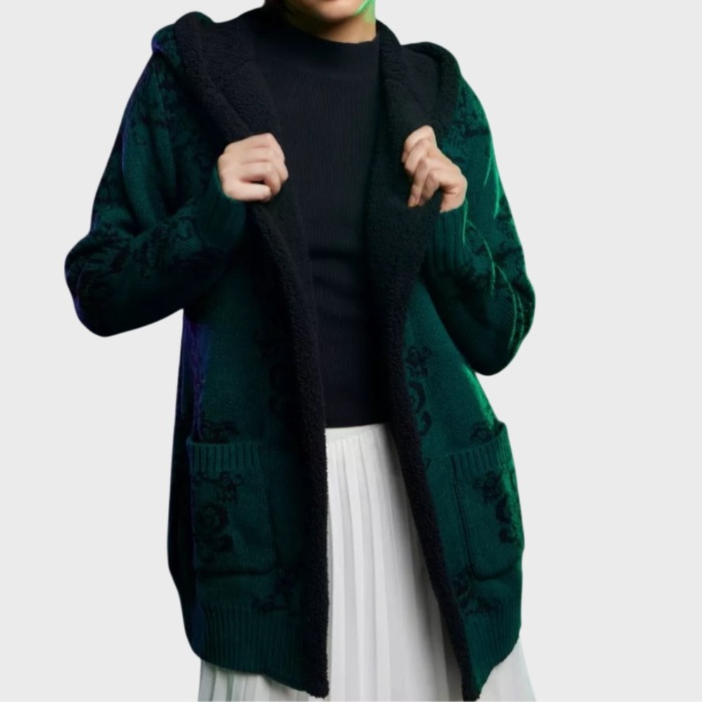 Her Universe Disney Haunted Mansion wallpaper sherpa hooded open cardigan NWT